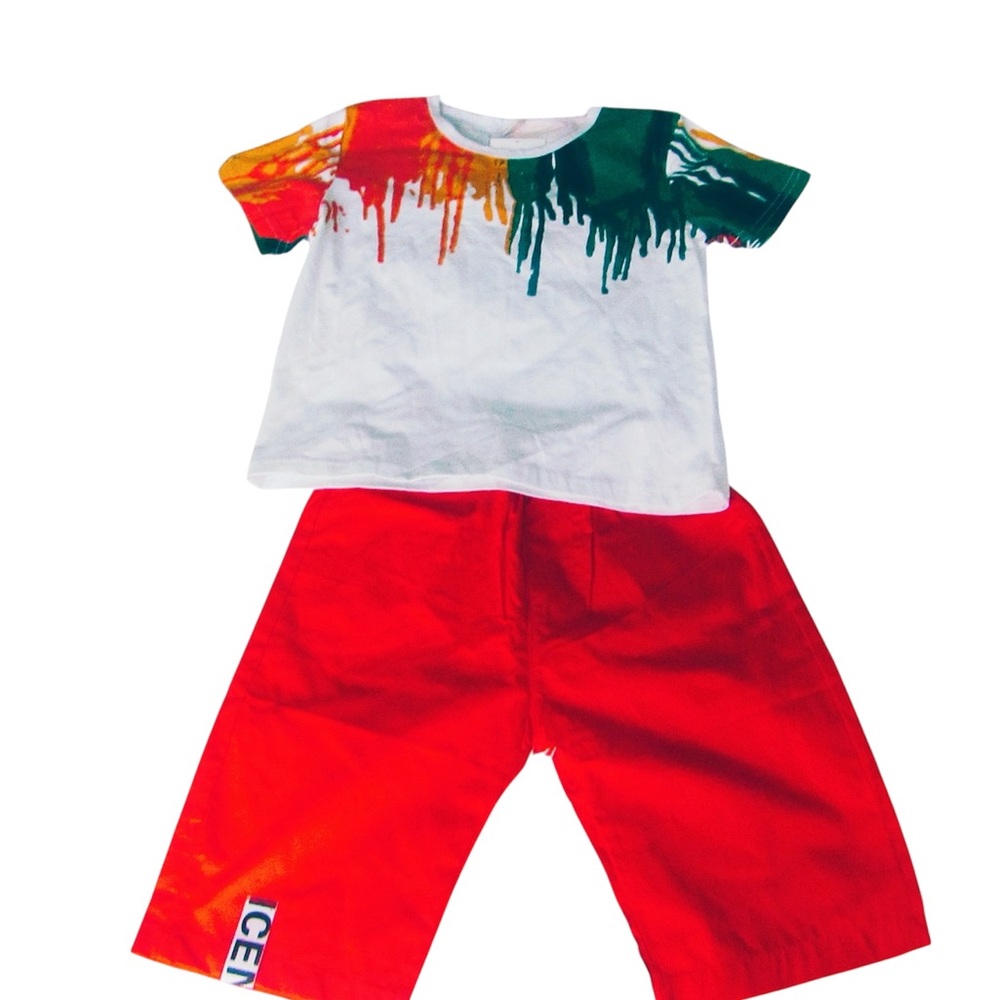 Colorful Drip T-Shirt and Red Pants Set